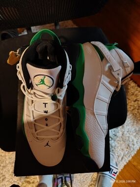 Jordan White and Green Retro Basketball Sneakers